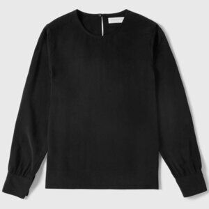 Everlane scoop neck long sleeve 100% Silk black blouse size 4 closet capsule